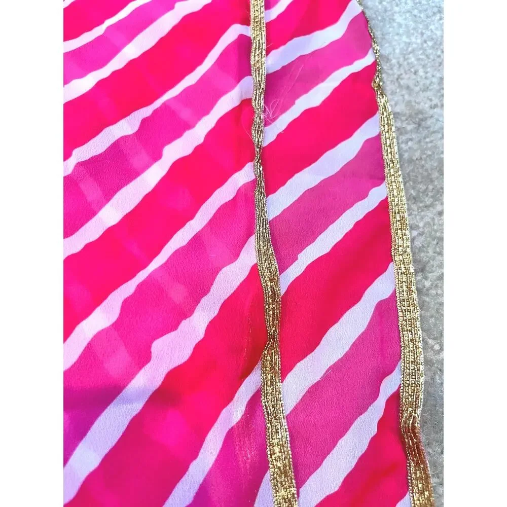 Babyhug Ruffle Sleeves Choli Lehenga And Dupatta With Lehriya Print- Pink 12-18m